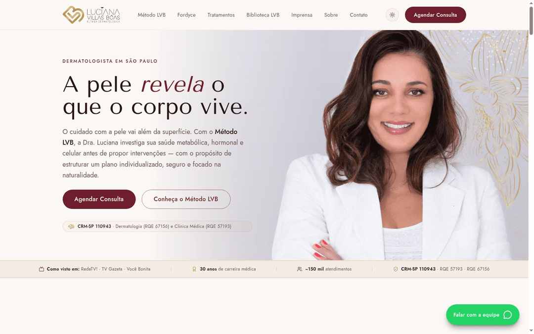 Captura de tela do site desenvolvido para Dra. Luciana Villas Bôas